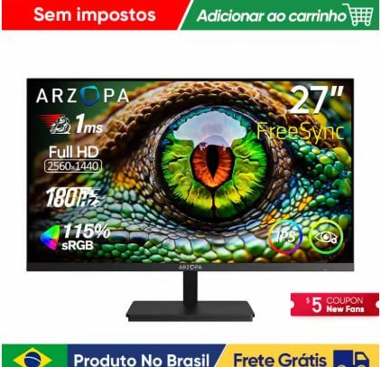 Monitor Gamer Arzopa 27" QHD Fast IPS 180Hz 1ms HDMI DP 🛒