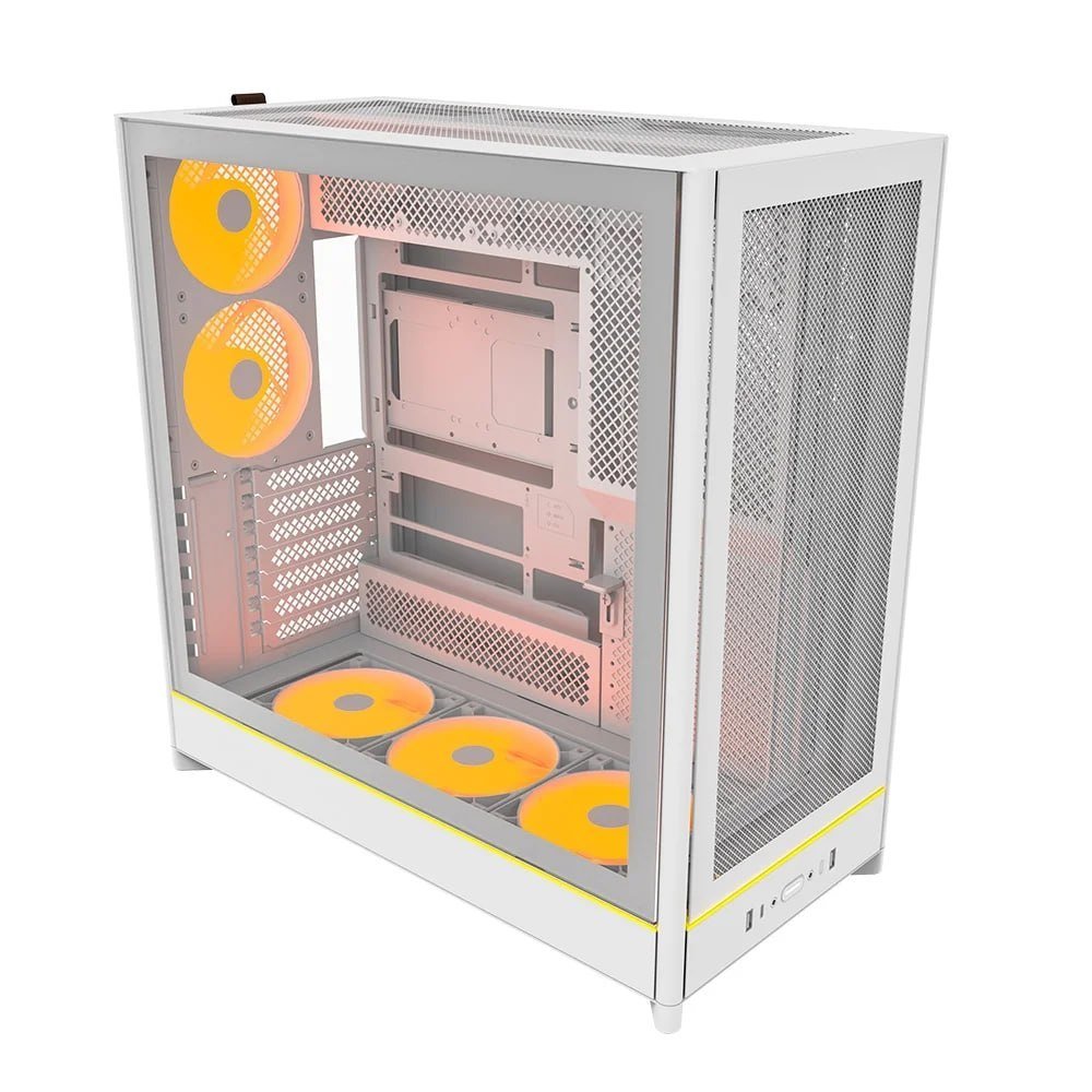 Gabinete Gamer Montech HS01 Pro, Mid-Tower, ATX, Vidro Temperado, 5x FANs, Branco 🛒
