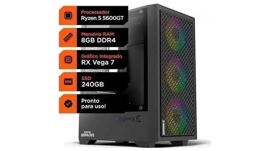 Pc Gamer Soldier, Ryzen 5 5600gt, 8GB DDR4, SSD 240GB, Radeon Graphics Vega 7 🛒