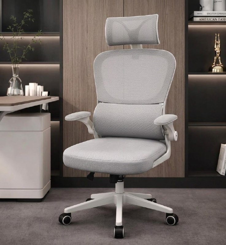 Cadeira de Escritório Ergonômica Cinza Giratória com Apoio Lombar e Braços Ajustáveis Laruno 🛒