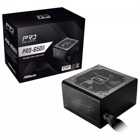 Fonte ASRock Pro, 650W, 80 Plus Bronze, ATX 3.1, PFC ativo, Preto, PRO-650B 🛒