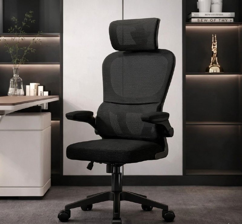 Cadeira de Escritório Ergonômica preta Giratória com Apoio Lombar e Braços Ajustáveis - LARUNO 🛒