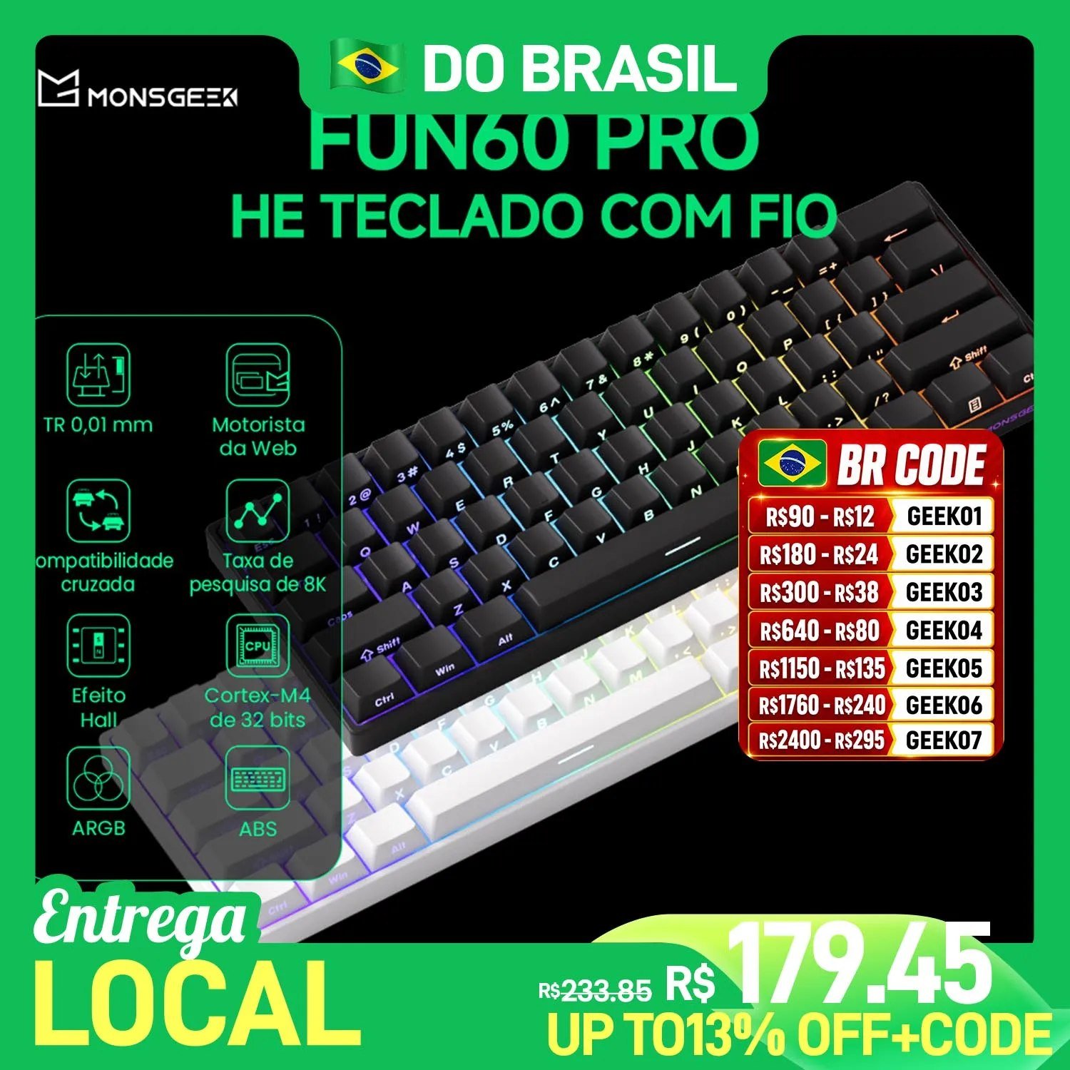 Teclado Magnético Akko Fun60 Pro HE, RGB, 8000Hz, Gatilho rápido 0.001 🛒
