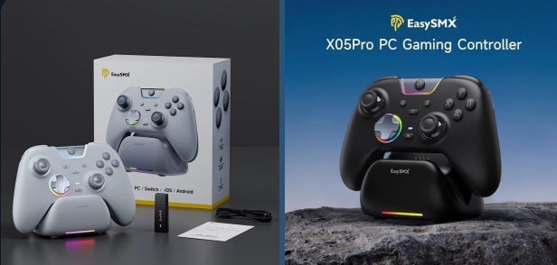 Controle Sem Fio EasySMX X05 Pro (RGB / Hall Effect / Botões Programáveis / Conexão Tri-Mode / 1000Hz & 1000mAh + Dock de Carregamento) 🎮