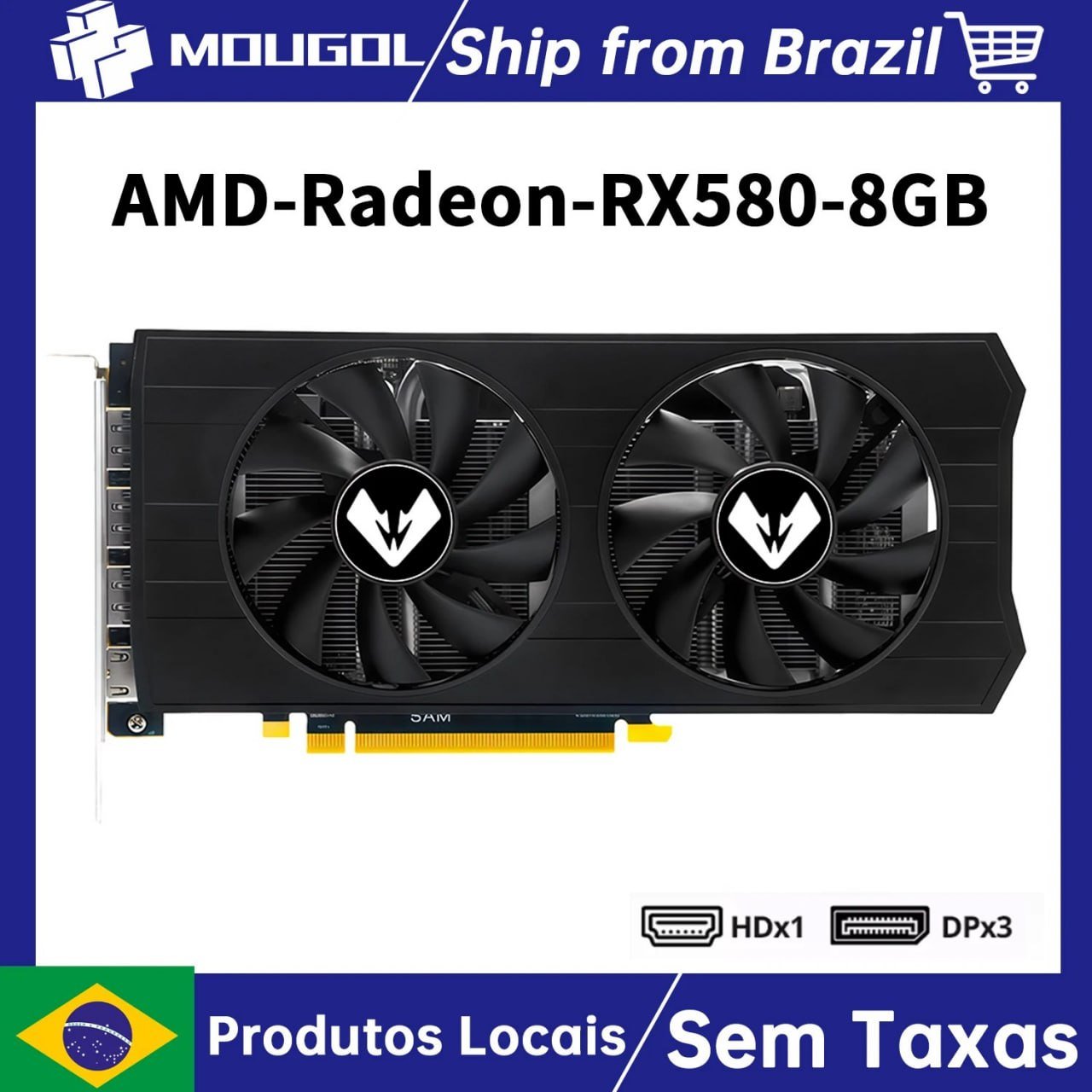 Placa de Vídeo Mougol RX 580 8GB 2048SP Preta/Branca 🛒