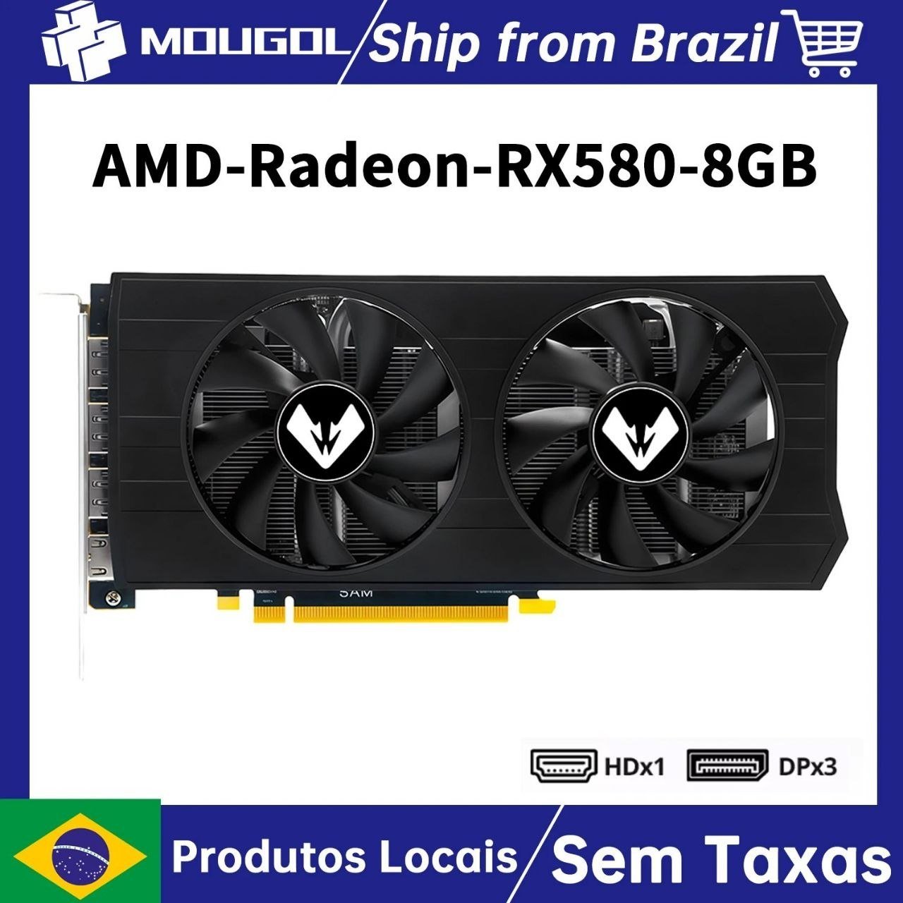 Placa de Vídeo Mougol RX 580 8GB 2048SP Preta/Branca 🛒