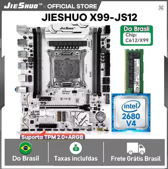 Kit Xeon 2680v4: Placa Mãe JIESHUO x99-JS12 C612 + E5-2680 V4 + DDR4 16GB 2133MHz 🛒