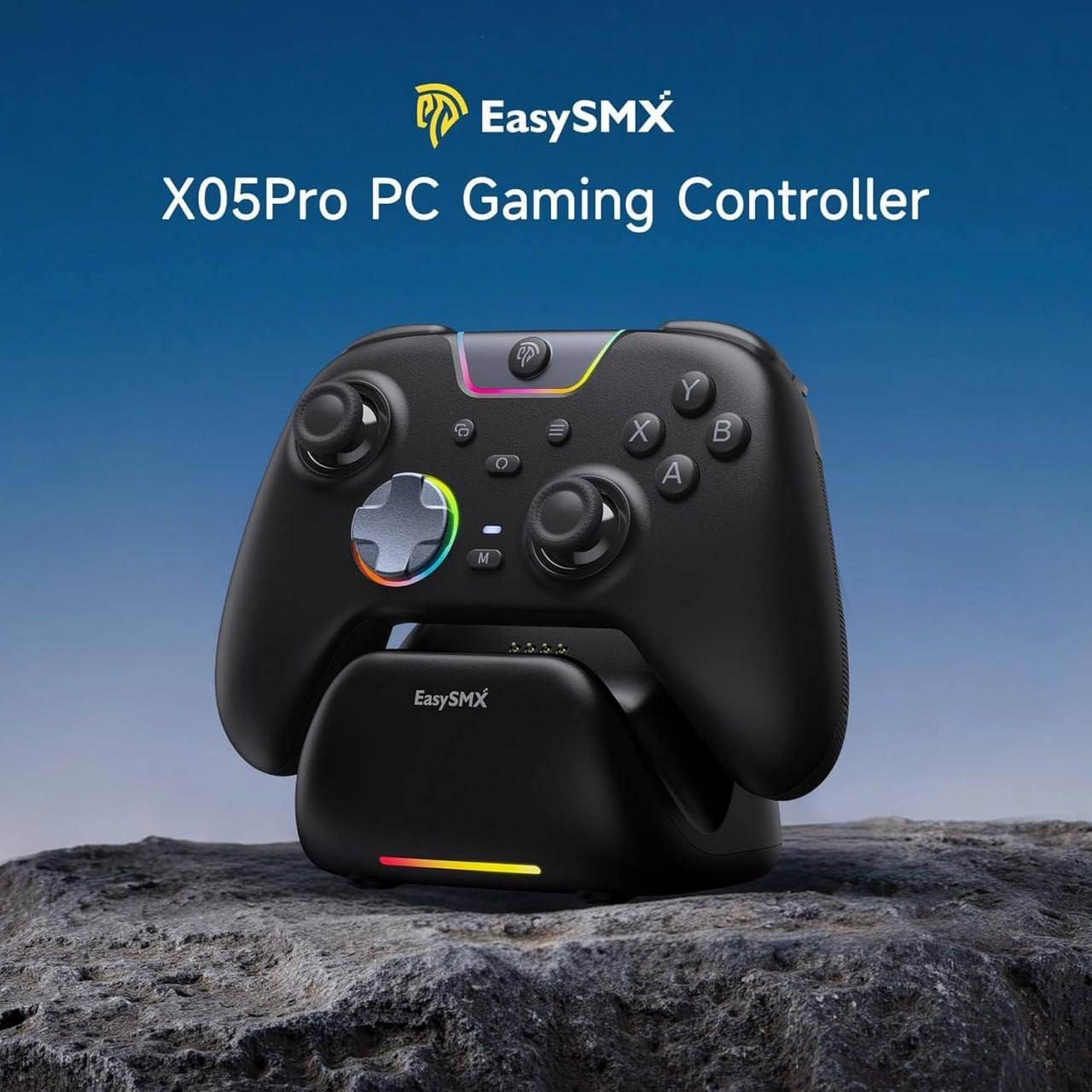 Controle Sem Fio EasySMX X05 Pro RGB, Hall Effect, Botões Programáveis, Conexão Tri Mode, 1000hz & 1000mAh + Dock de carregamento 🎮