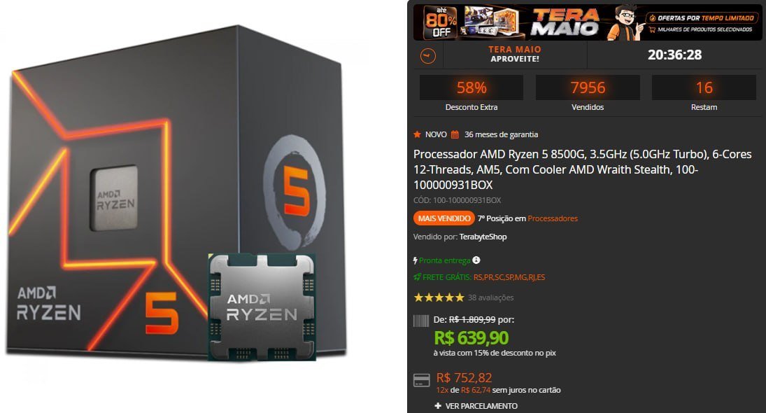 Processador AMD Ryzen 5 8500G 3.5GHz 🛒