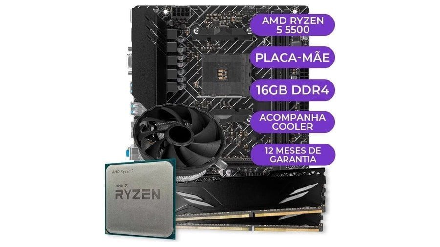 Kit Upgrade Gamer - Processador AMD Ryzen 5 5500, A520M, 16GB DDR4 🛒