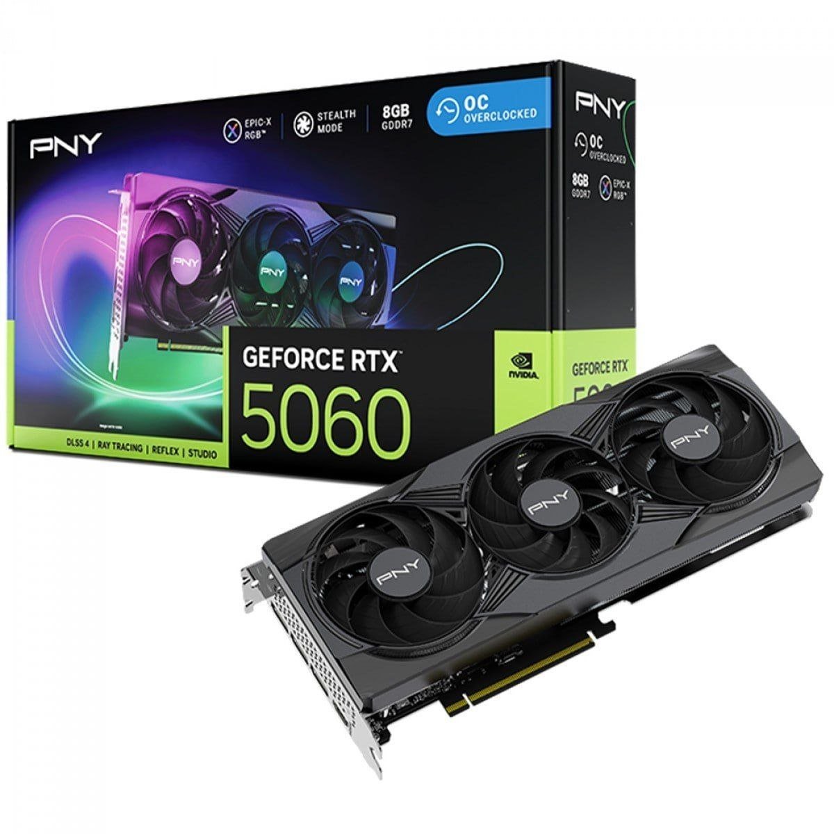 Placa de Vídeo NVIDIA GeForce PNY RTX5060 8GB EPIC-X RGB OC Triple Fan GDDR7 🛒