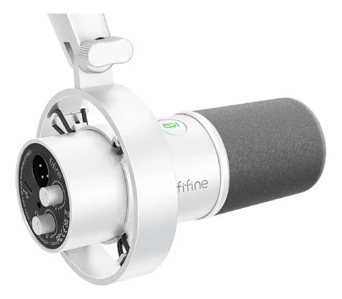 Microfone FIFINE K688 Dinâmico XLR de Gravação com Monitoramento em Tempo Real (SOMENTE BRANCO) 🎤