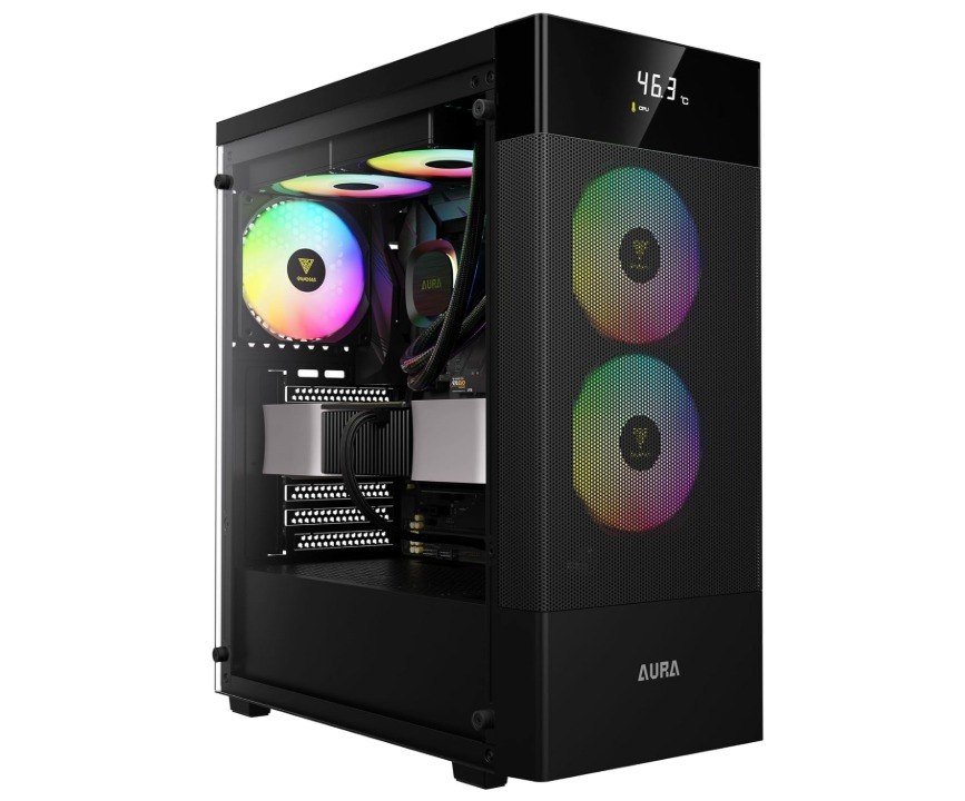 Gabinete Gamer Gamdias Aura Gc5 Elite Preto Argb Com 3 Fans (VERSÃO COM TELA DE MONITORAMENTO) 🛒
