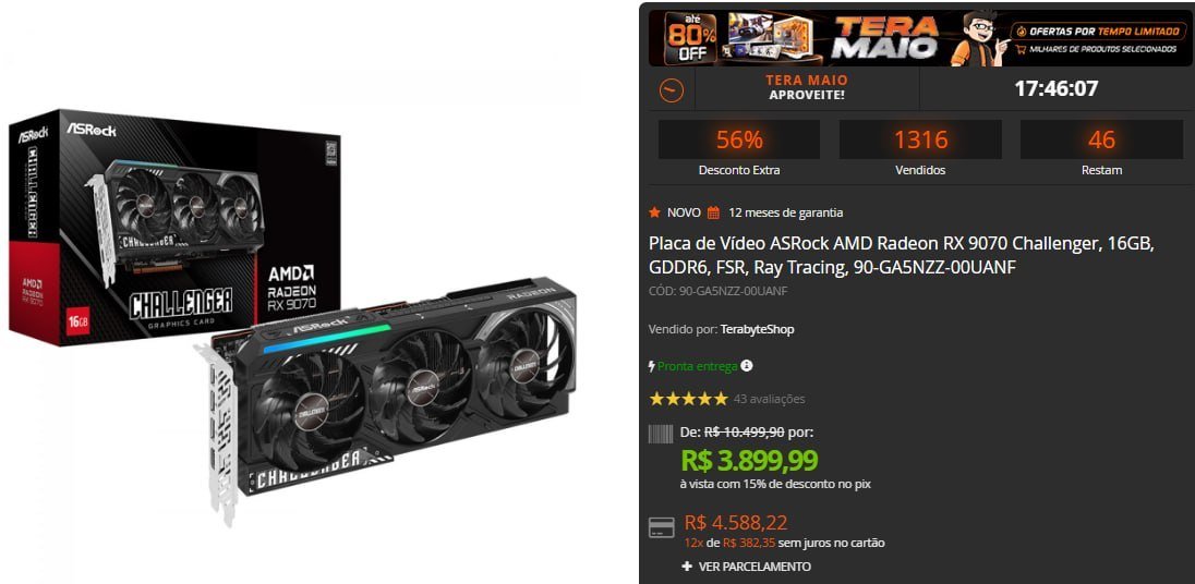Placa de Vídeo ASRock AMD Radeon RX 9070 Challenger, 16GB 🛒