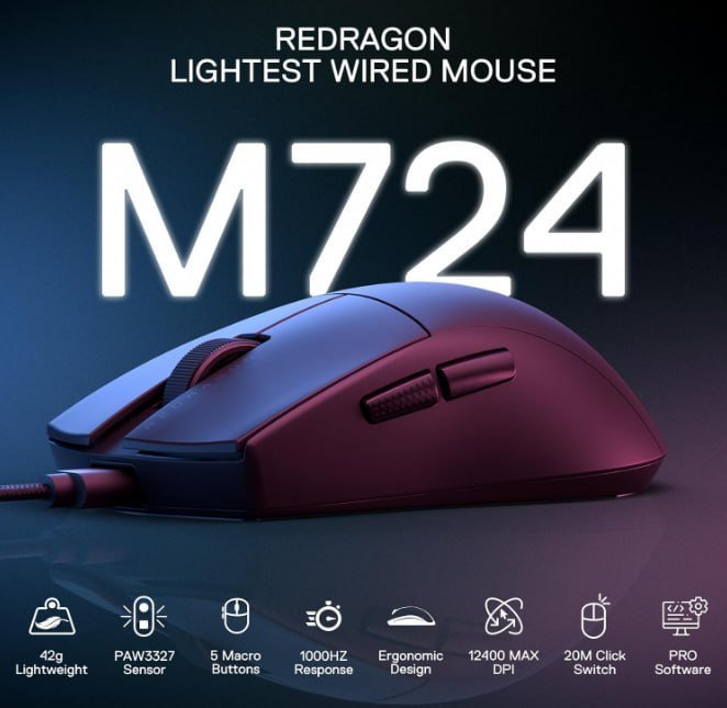 Mouse Gamer Redragon K1ng 1K Preto PAW3327 🛒