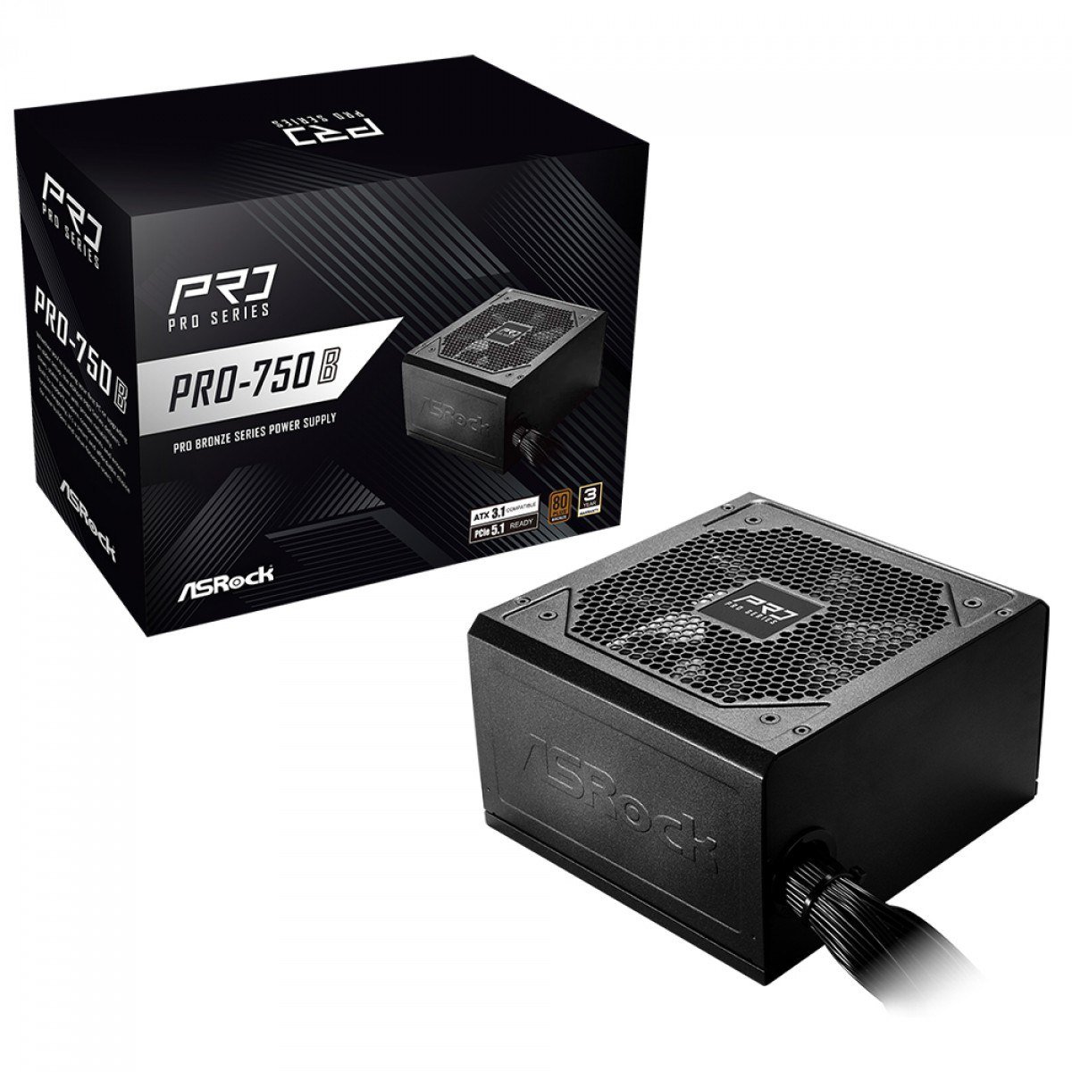 Fonte Asrock Pro 750W 80 Plus Bronze ATX 3.1 PCIe 5.1 PFC Ativo Preta 🛒