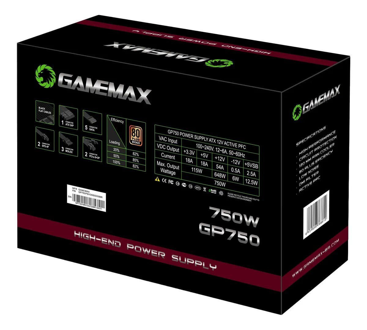 Fonte 750W GP750 80 Plus Bronze Gamemax 🛒