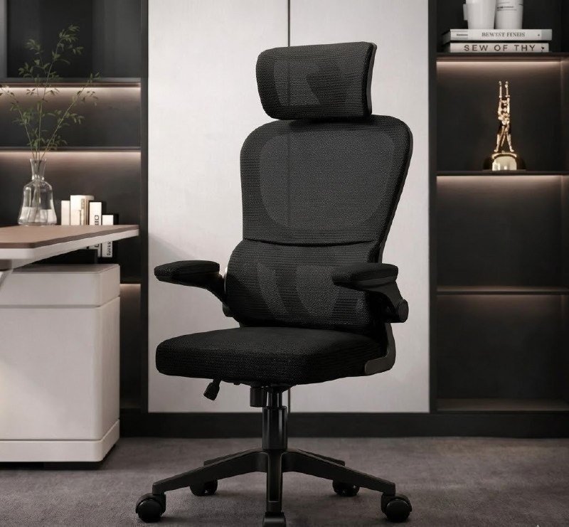 Cadeira de Escritório Ergonômica preta Giratória com Apoio Lombar e Braços Ajustáveis - LARUNO 🛒