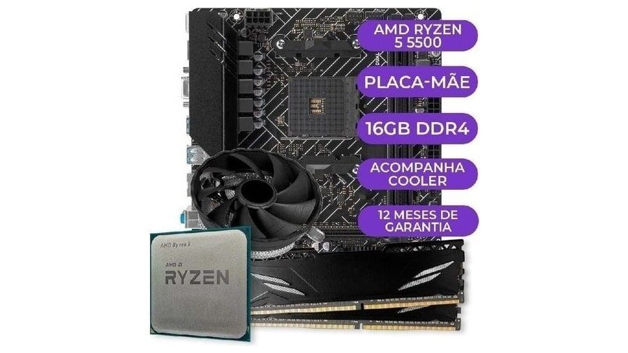 Kit Upgrade Gamer + Processador AMD Ryzen 5 5500 + A520M + 16GB DDR4 🛒