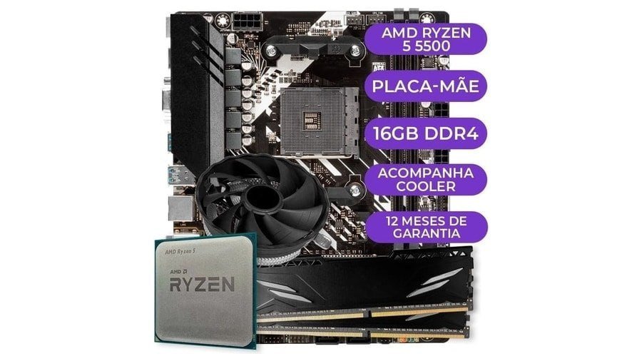 Kit Upgrade Gamer AMD Ryzen 5 5500 + B450M + 16GB DDR4 🛒