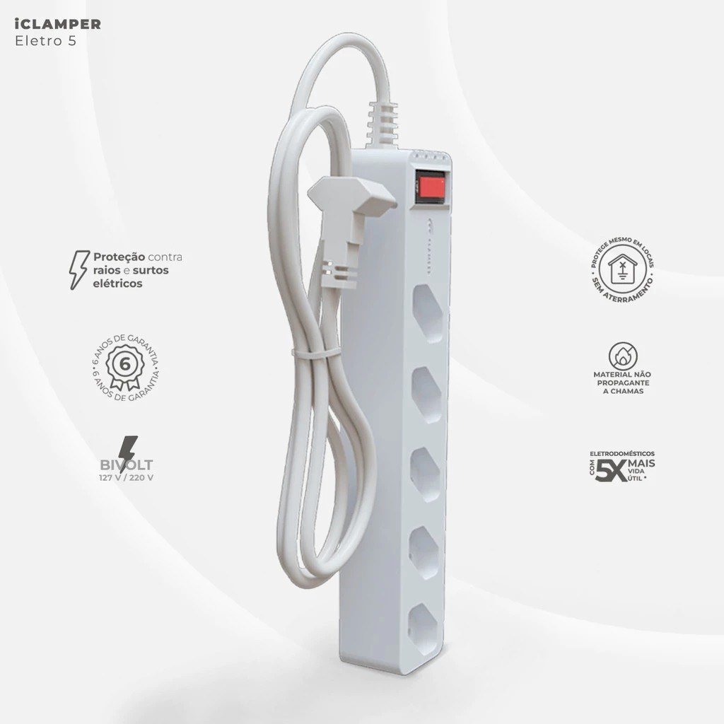 FILTRO DE LINHA ICLAMPER ELETRO 5 COM DPS BIVOLT 10A BRANCO 🛒