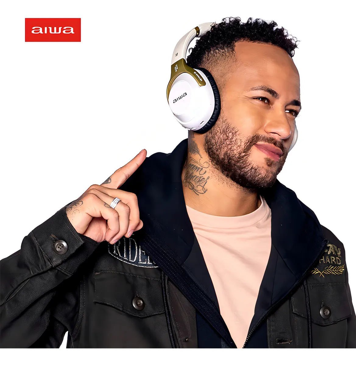 Fone De Ouvido Headphone Neymar Jr. Aiwa AWS-HP-NJ-01-WG Bluetooth Branco/dourado EDIÇÃO LIMITADA 🎧