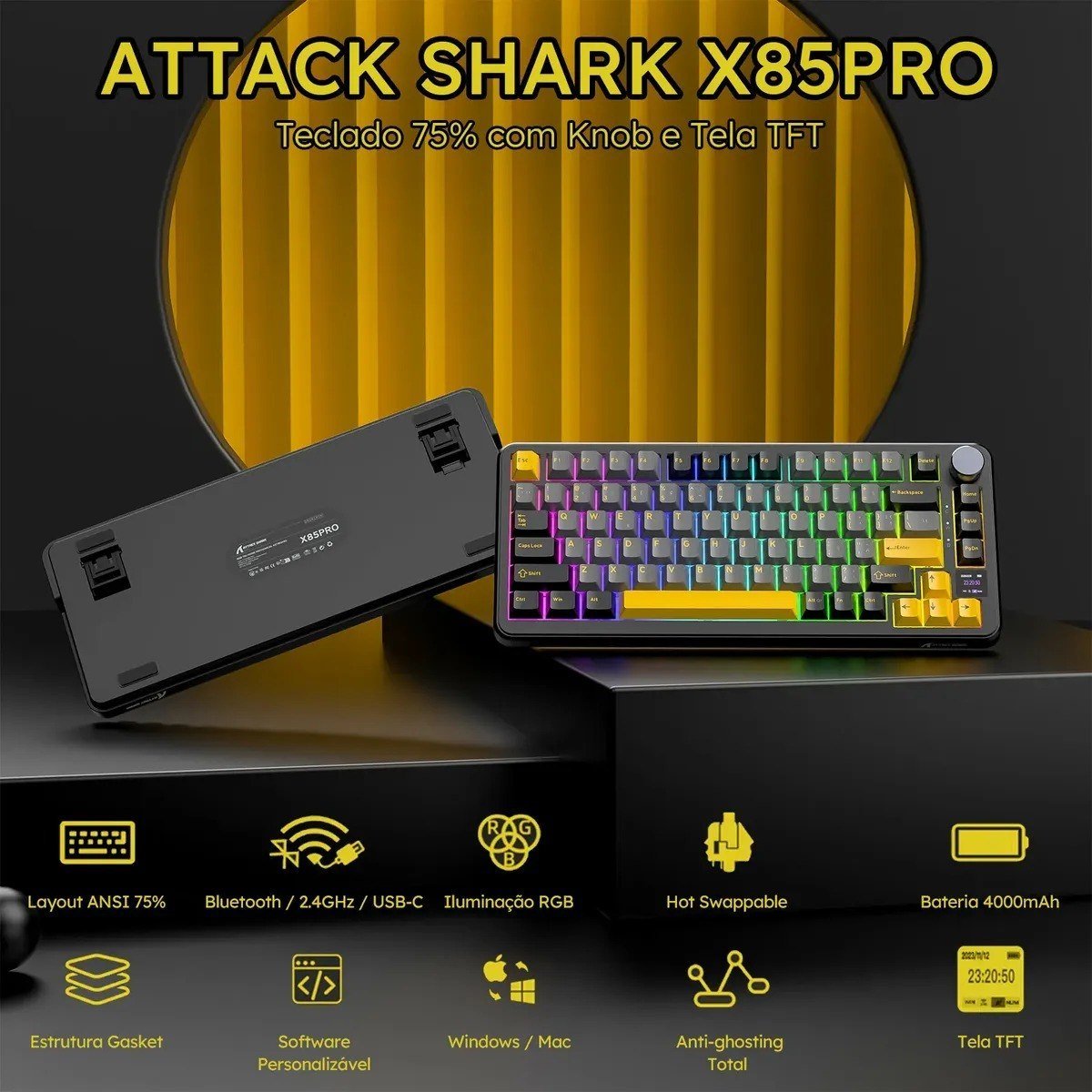 Teclado Mecânico Attack Shark X85 Pro Sem Fio 75% Tela 🛒