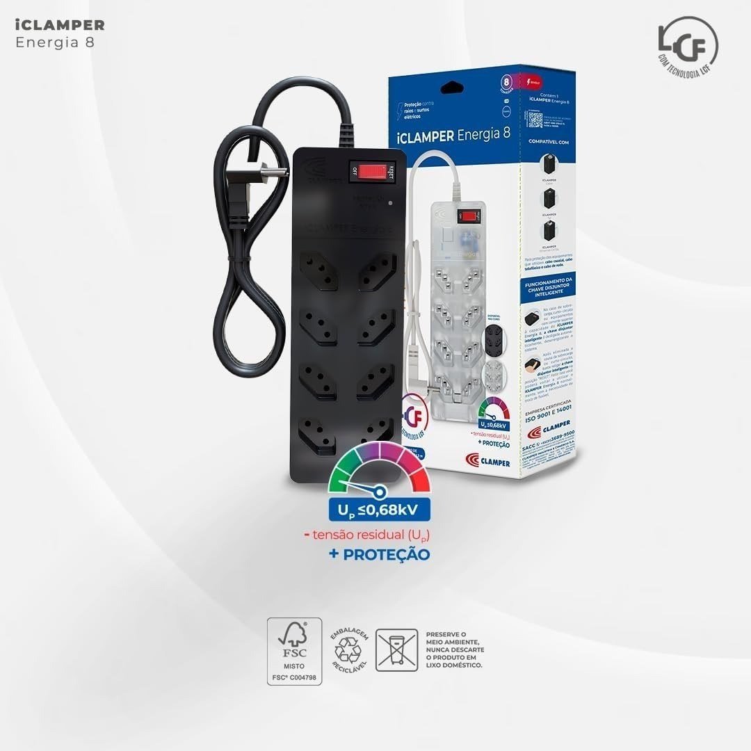 Filtro De Linha Dps Iclamper Energia 8 - Preto 🛒