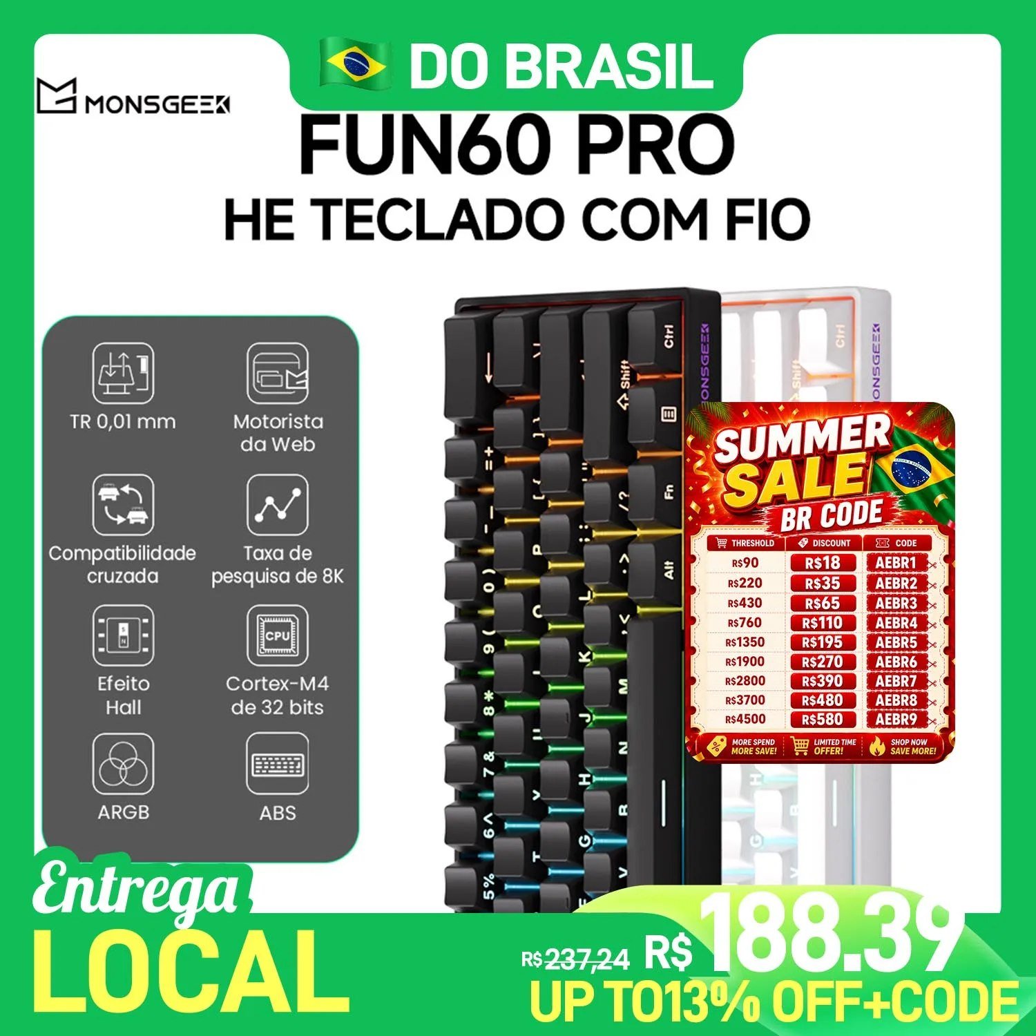 Teclado Magnético Monsgeek Fun60 Pro HE Wired 🛒