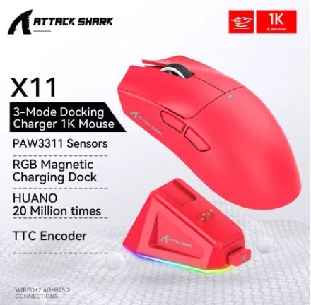 Mouse Attack Shark X11 PAW 3311 + DOCK de carregamento 🛒