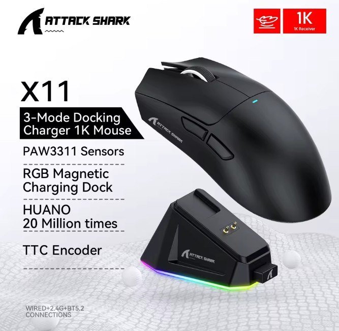 Mouse Gamer Attack Shark X11 com Dock 🛒