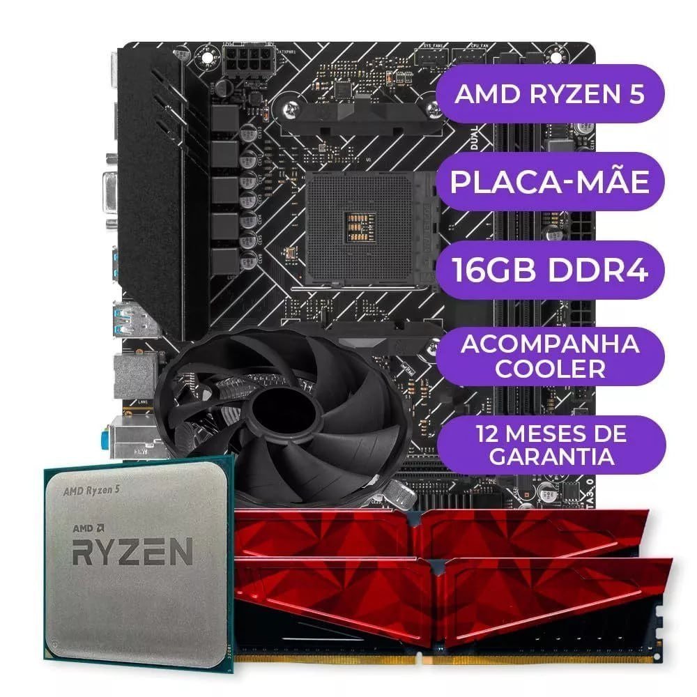 Kit Upgrade Gamer AMD Ryzen 5 3400G + Placa Mãe + 16GB DDR4 🎮