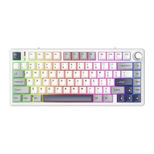 Teclado Mecânico Gamer Sem Fio Tri Mode Bluetooth Fire Phoenix Bk-f75 Pro White And Blue Switch Pink Gold Inglês UK 🛒