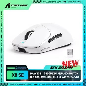 Mouse Gamer Sem Fio ATTACK SHARK X8SE Tri-mode 🛒