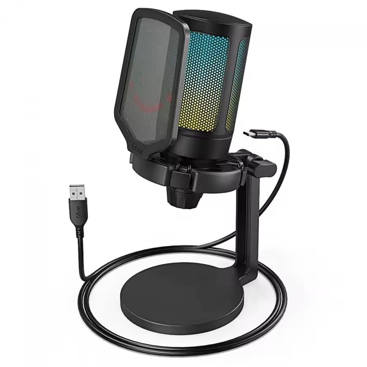 Microfone Gamer Fifine Ampligame A6NEO, RGB, USB, Black 🎤