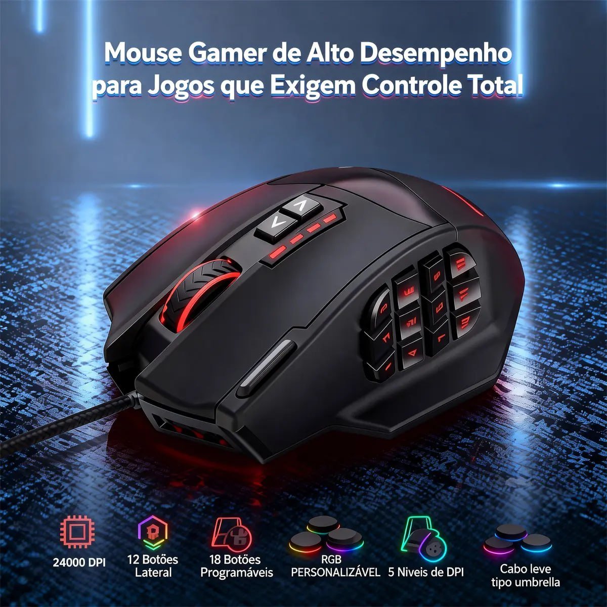 Mouse Gamer Mmo E-yooso X-39pro 18 Botões Programáveis, Dpi Ajustável Até 24.000 E Iluminação Rgb Para Alta Performance Em Jogos Preto 🖱️🎮