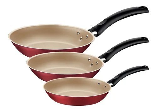 Jogo De 3 Frigideiras Turim Em Alumínio Vermelho Tramontina 🛒