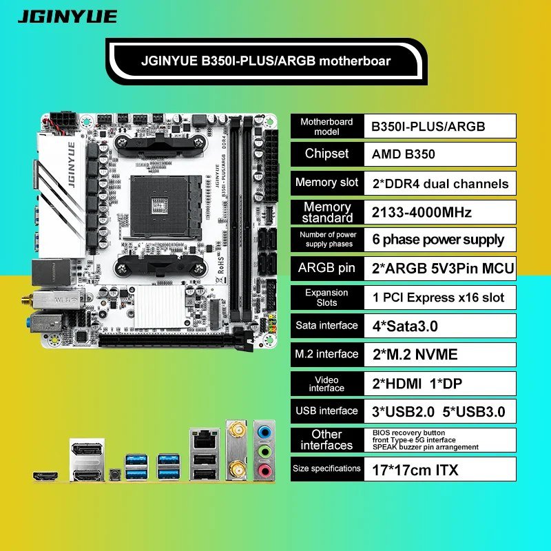 B350I Jginyue ITX PLUS - ARGB AM4 🖥️✨
