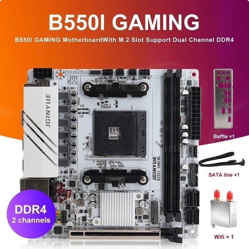 Placa mãe JINGYUE B550I ITX GAMING AM4 PCIe 4.0 Dual M.2 DDR4 Mini-ITX 🛒