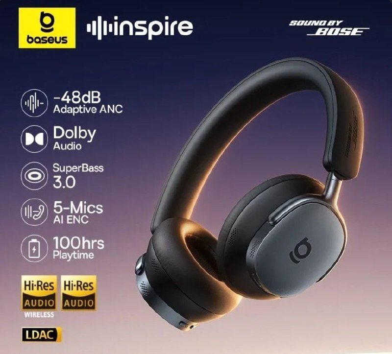 Baseus Inspire XH1 Sound by Bose ANC Fone de ouvido sem fio Bluetooth 6.1 48dB com cancelamento de ruído adaptável 🎧