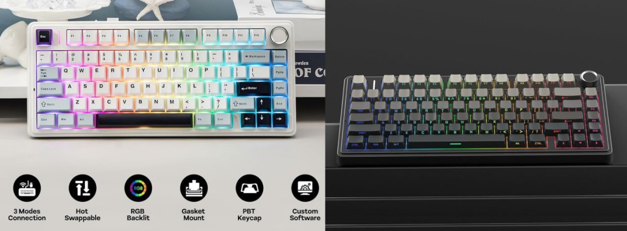 Teclado Mecânico AULA F75 RGB (75%, Tri-mode, Hot-swap) 🛒