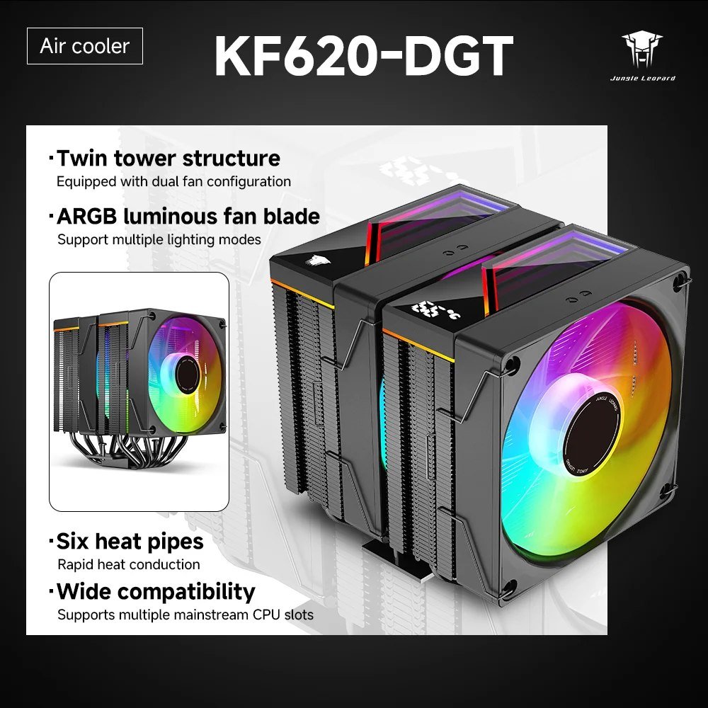 Air Cooler Jungle Leopard KF620-Dgt com ARGB Digital, 6 Heat Pipes, Display Digital de Temperatura 🛒