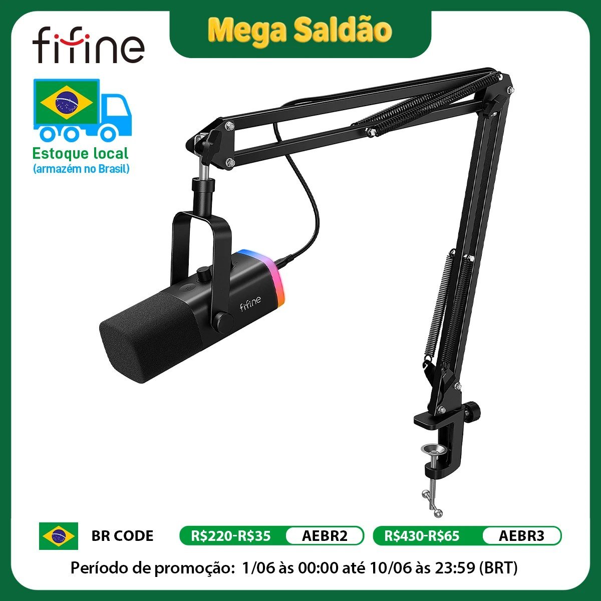 Microfone Fifine Ampligame AM8T USB/Xlr + Suporte Articulado