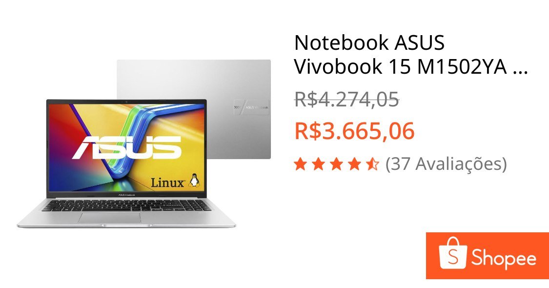 Notebook ASUS Vivobook 15 Ryzen 7 5825U 🛒