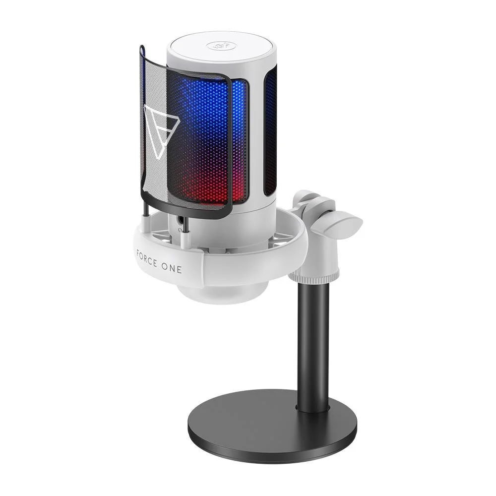 Microfone Gamer Force One Hero, RGB, Botão De Mute, USB, Cardioide ou Unidirecional, Branco FR.MC.HE.01 🛒