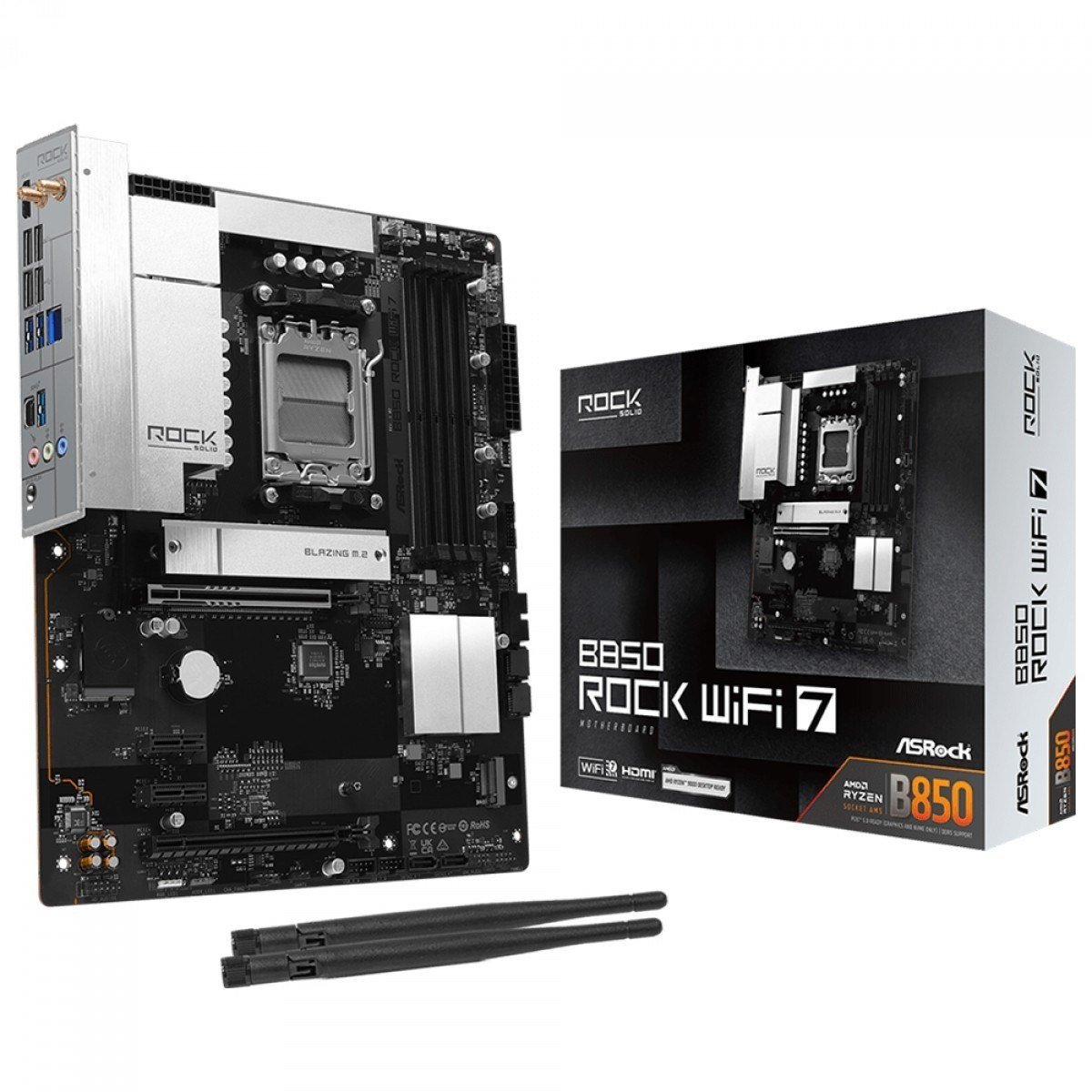 Placa Mãe ASRock B850 Rock WiFi 7, Chipset B850, AMD AM5, ATX, DDR5 🛒