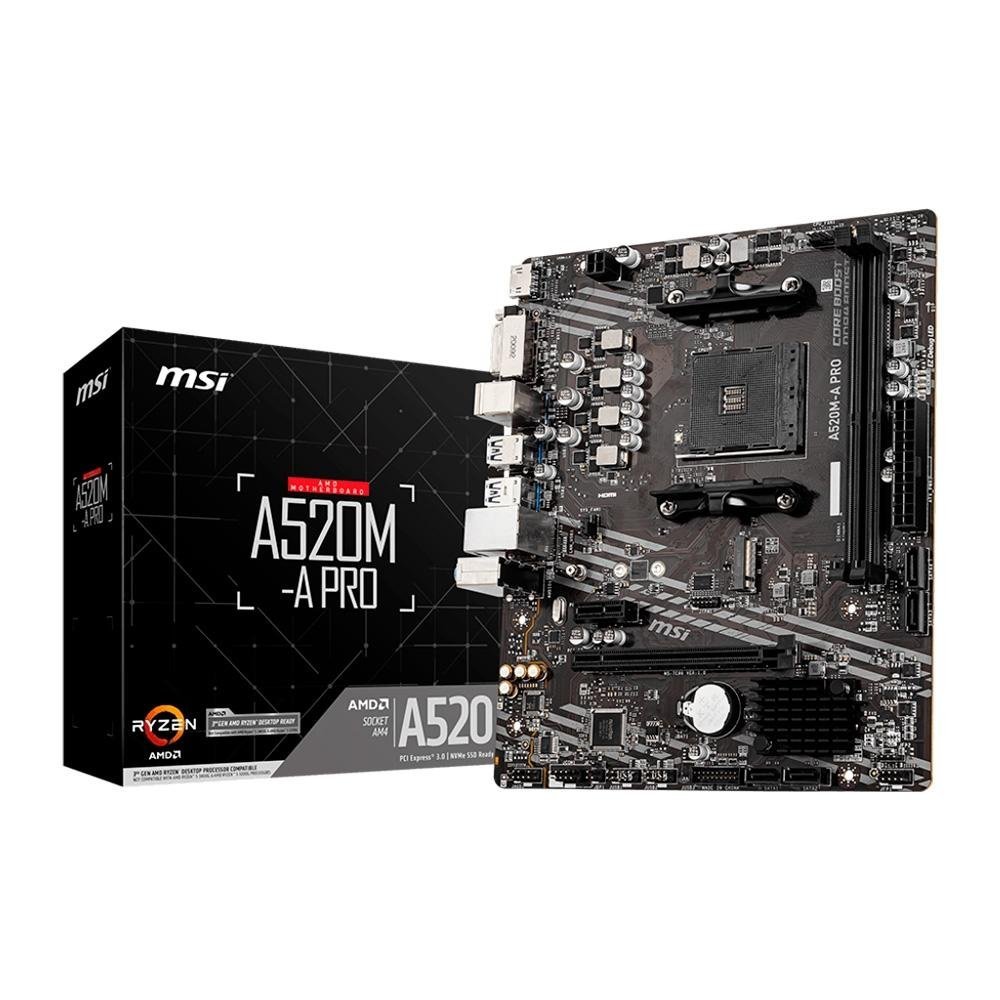 Placa-Mãe MSI A520M-a PRO, AMD AM4, Matx, DDR4, Preto