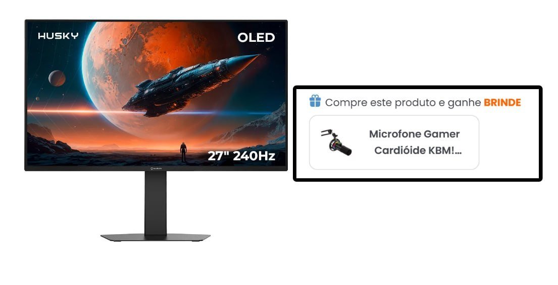 Monitor Gamer Husky Boreal OLED 27", QHD, 240Hz + Microfone Gamer Cardióide KBM! GAMING, Podcast 🛒