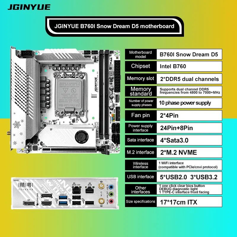 Placa Mãe JGINYUE B760i ITX Snow Dream D5 LGA1700 Ddr5 🛒