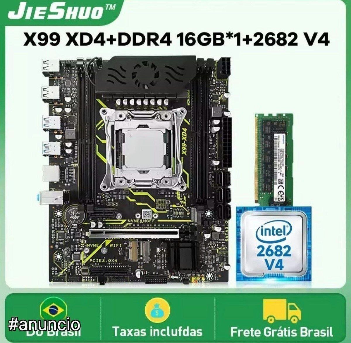 Placa mãe Jieshuo X99 XD4 + Xeon 2682V4, sem memória 🛒